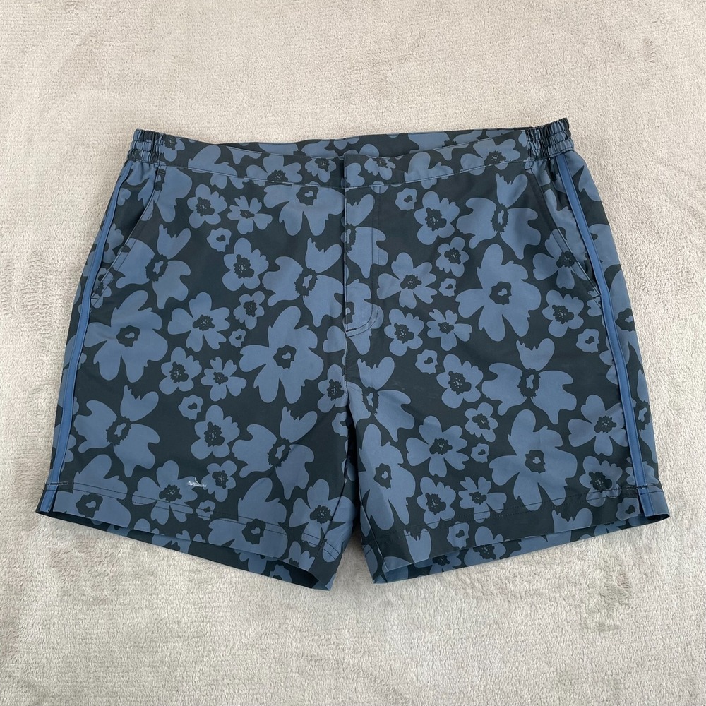 Fair Harbor Sextant Swim Trunks 7" Inseam Men 36 Navy Floral Lined Beach *READ
